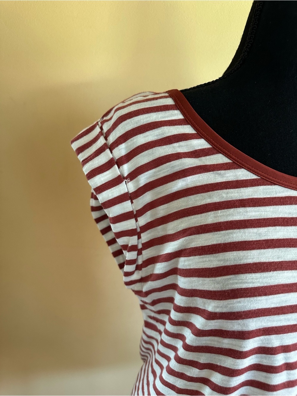 WHBM Women’s rustic red striped medium cotton blend top - Picture 2 of 8